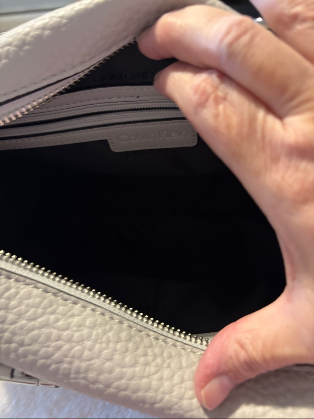 Calvin Klein Pebbled Satchel in Light Gray - Picture 6 of 9